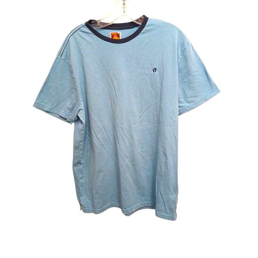 Rare Hang Ten T-Shirt L Gold Tag Bare Feet Embroidered Blue Dark Collar Surf Ska
